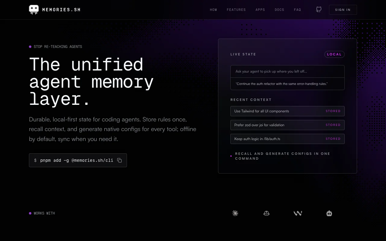 Memories.sh — Durable state for coding agents